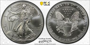1999 $1 Silver Eagle MS68
