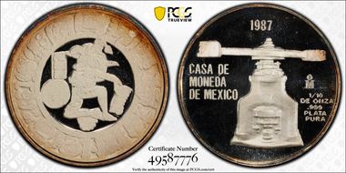 1987-Mo 1/10 oz Mayan Ball Player PR69DCAM