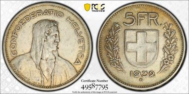 1932 B 5 Fr KM-40  Ag XF45