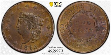 1818 1C MS63BN