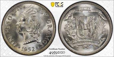 1952 Peso KM-22  Ag MS64