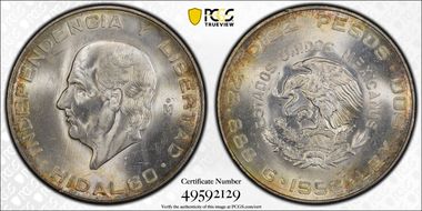 1956-Mo 10 Peso Hildago KM-474  Ag MS65