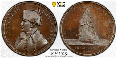 "1840" Medal Napoleon Bonaparte Bronzed Cu Return of the Ashes, Main SP63