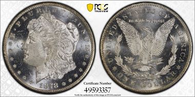 1878-CC $1 VAM 11, Lines in Wing MS63