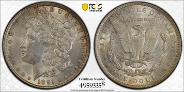 1891 $1 VAM 2A, Dbl Ear/Moustache AU55