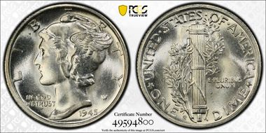 1945-S 10C Inverted S, FS-504 MS65FB