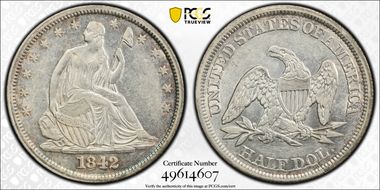 1842 50C Medium Date AU55