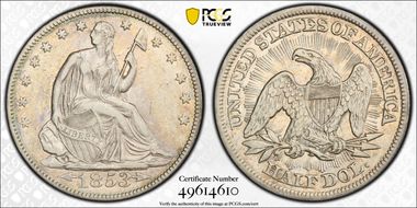 1853 50C Arrows & Rays XF40