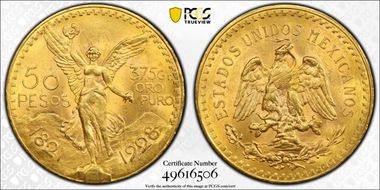 1928 50 Peso KM-481  Au MS63