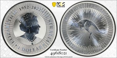 2023-P $1 Kangaroo Ag QE II Reign 1952-2022 First Strike MS69