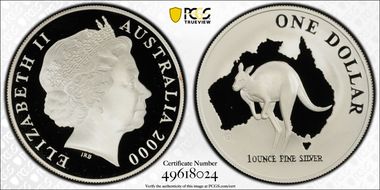 2000 $1 Kangaroo Ag PR70DCAM