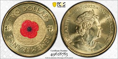 2023 $2 35th Ann $2 Coin Set Colorized Remembrance Red Poppy MS68