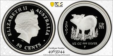 2007-P 50C Year of the Pig 1/2oz Ag PR70DCAM