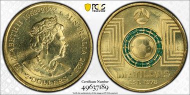 2023 $2 Matildas - Dark Green Colorized MS66