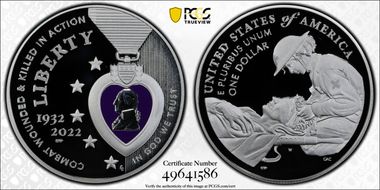 2022-W $1 National Purple Heart Hall of Honor Colorized PR69DCAM