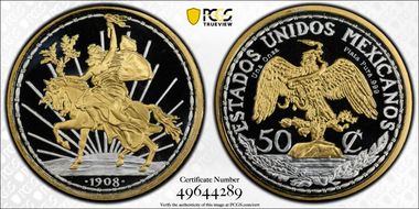 "1907" (2022) Medal Caballito Tribute 50C Selective Gilt SP70