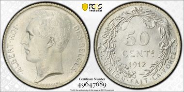 1912 50C KM-70 DES BELGES MS64