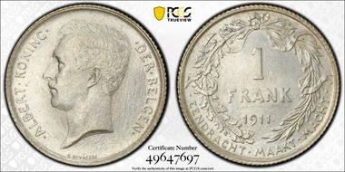 1911 1 Fr DER BELGEN MS63