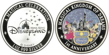 (2006) Medal Disneyland 1st Anniversary Ag Micky and Mini PR70DCAM