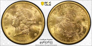 1884-S $20 MS62