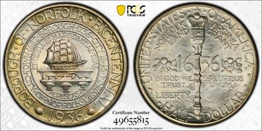 1936 50C Norfolk MS67+ 
