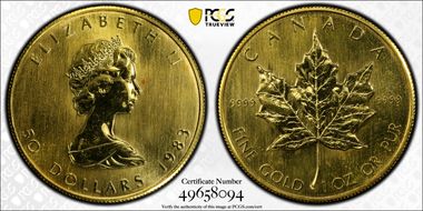 1983 $50 Maple Leaf Au MS67
