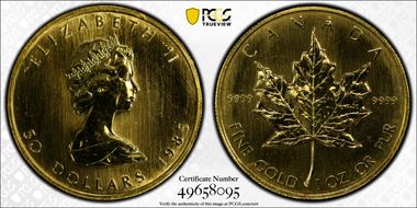 1985 $50 Maple Leaf/Au MS65