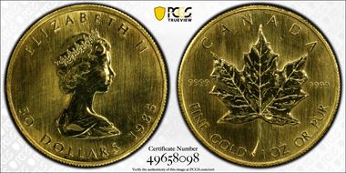 1985 $50 Maple Leaf/Au MS65