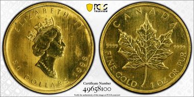 1998 $50 Maple Leaf 1oz Au MS64