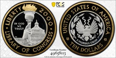 2000-W $10 Library of Congress Bimetallic PR69DCAM