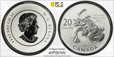 2013 $20 Santa Claus .9999 Silver SP68