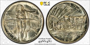 1934-D 50C Oregon MS66+ 