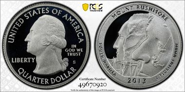 2013-S 25C Mount Rushmore NP-Silver PR69DCAM