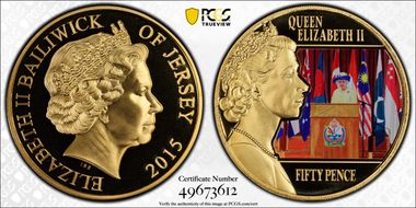 2015 50p Commonwealth Day Colorized, Gilt-Steel PL69