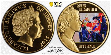 2015 50p Trooping The Colour Colorized, Gilt-Steel PL70