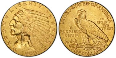 1909-S $5 AU50