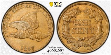 1857 1C Flying Eagle AU58