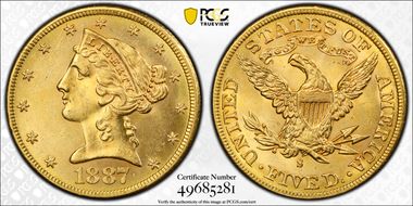 1887-S $5 MS62