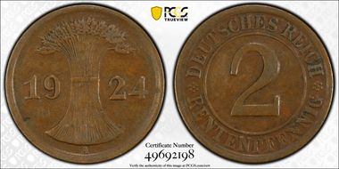 1924-A 2 Rtpfg J-307 AU55BN
