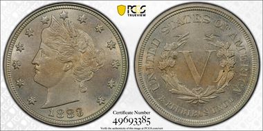 1883 5C No CENTS MS65