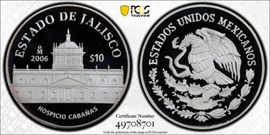 2006-Mo 10 Peso Jalisco KM-794  Ag PR69DCAM