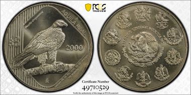 2000-Mo 5 Peso Wildlife - Eagle KM-652 Ag MS67