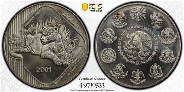 2001-Mo 5 Peso Jaguar KM-658 MS66