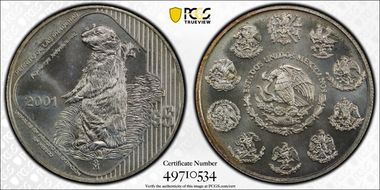 2001-Mo 5 Peso Prairie Dog KM-659 MS66