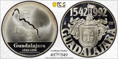 1992-Mo Medal 450th Ann. of Guadalajara Ag PR68DCAM