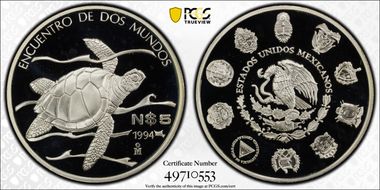 1994-Mo 5 Peso Pacific Ridley Sea Turtle Endangered Wildlife PR68