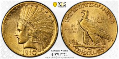 1910-D $10 AU53
