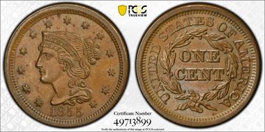 1855 1C Upright 55 MS64BN