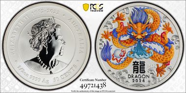 2024-P125 50C Year of the Dragon 1/2oz Ag Orange Facing MS70
