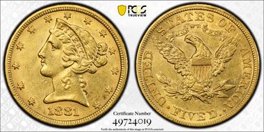 1881 $5 AU53
